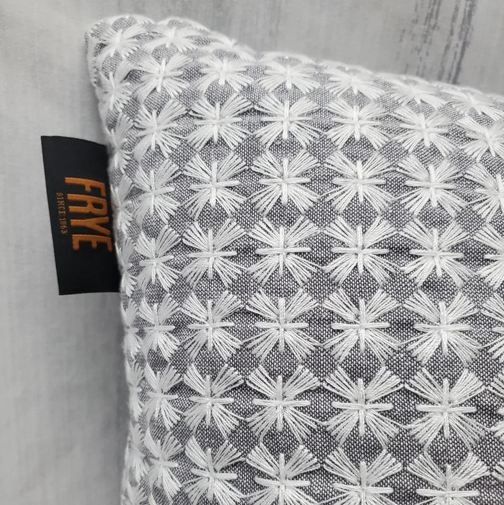 FRYE Decorative Embroidery Pillow From the 4 Piece Queen Quilt Set gray & white
